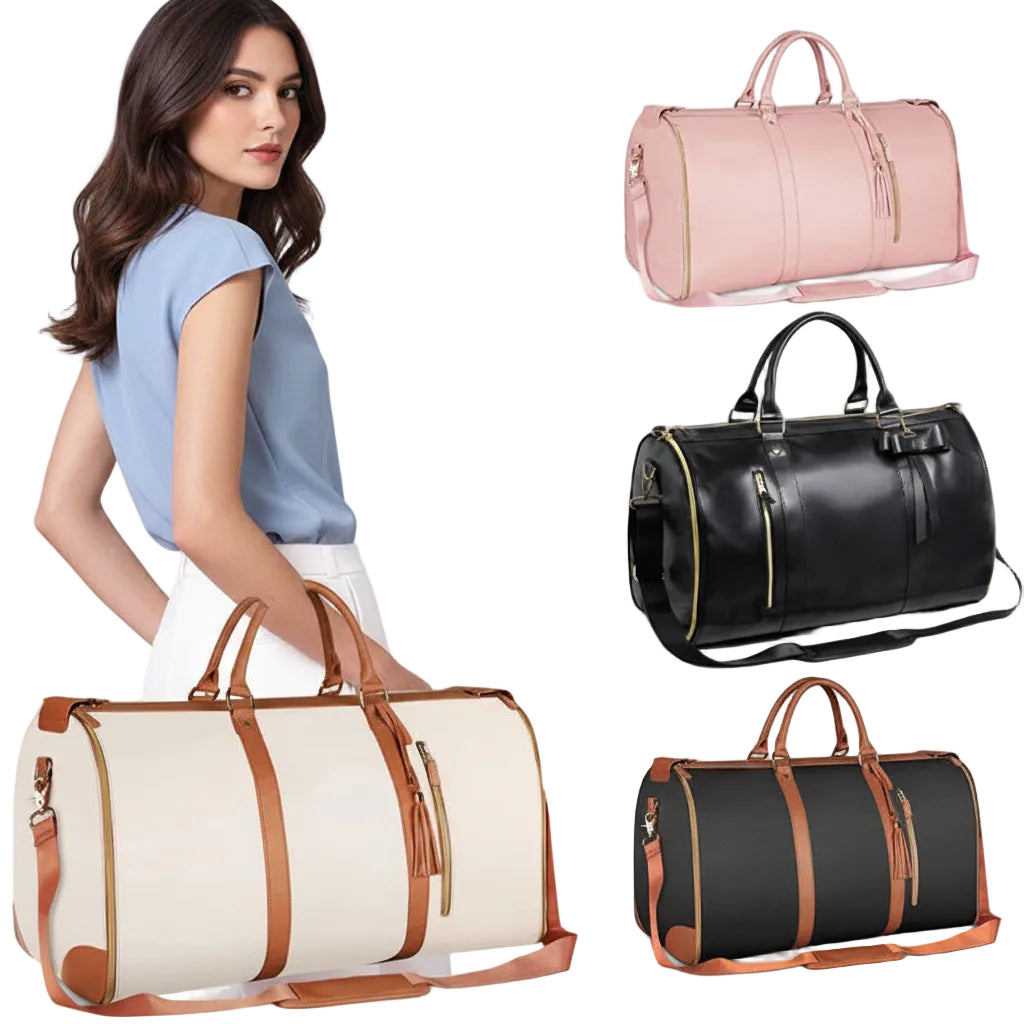 Bolso de mano, equipaje de cabina para guardar trajes y vestidos, de gran capacidad y con las medidas aceptadas por las aerolineas para llevar en el avion sin pagar por facturar maleta . 

