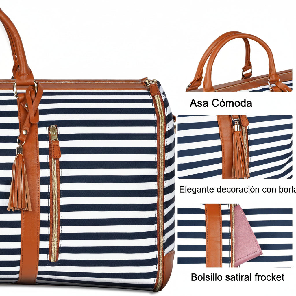 Bolso de viaje, equipaje de mano de gran capacidad para viajes cortos, escapadas de fin de semana o voajes de trabajo, con espacio para colocar trajes, zapatos y varias prendas de ropa y zapatos. Con las medidas aceptadas por las aerolíneas para equipaje de cabina gratis. 